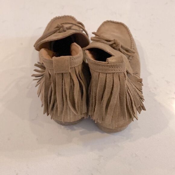 Zara camel brown genuine leather suede fringe moccasin holloween shoes size 39 - Picture 4 of 8
